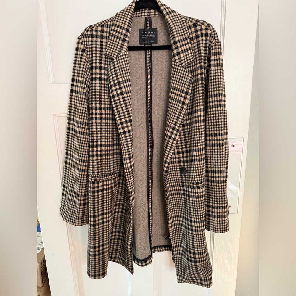 Anthropologie Black and Tan Coat Timeless Plaid Design